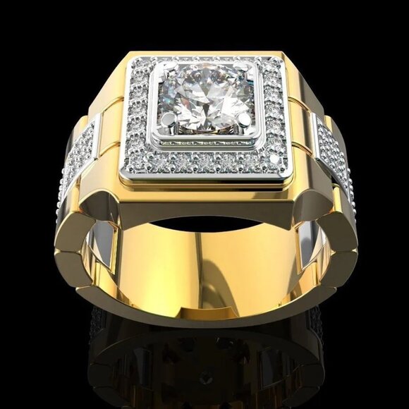🆕 Men's Gold Tone 1.50 Ctw, Pave Diamond Ring 18K Yellow Gold Pltd🆕 - Picture 4 of 5